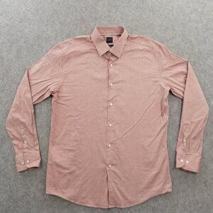 Hugo Boss Mens Shirt Mens Extra Large 17 Pink Long Sleeve Slim Stretch Chambray